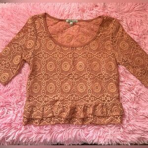 Charlotte Russe sz XS light brown lace top with ruffle waist (only on the front)